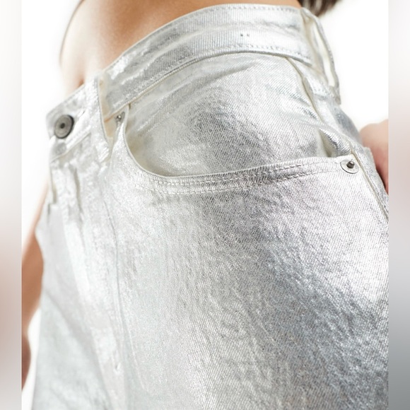 Abercrombie & Fitch Curve Love 90s relaxed fit Faux Leather Pant silver 4L NWT - Picture 3 of 13